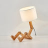 Creative Barrel Fabric Shade Wooden Robot Table Lamp Image - 2