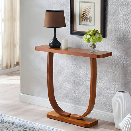 Creative Birch Wood Walnut Crock Base Console Table Image - 1