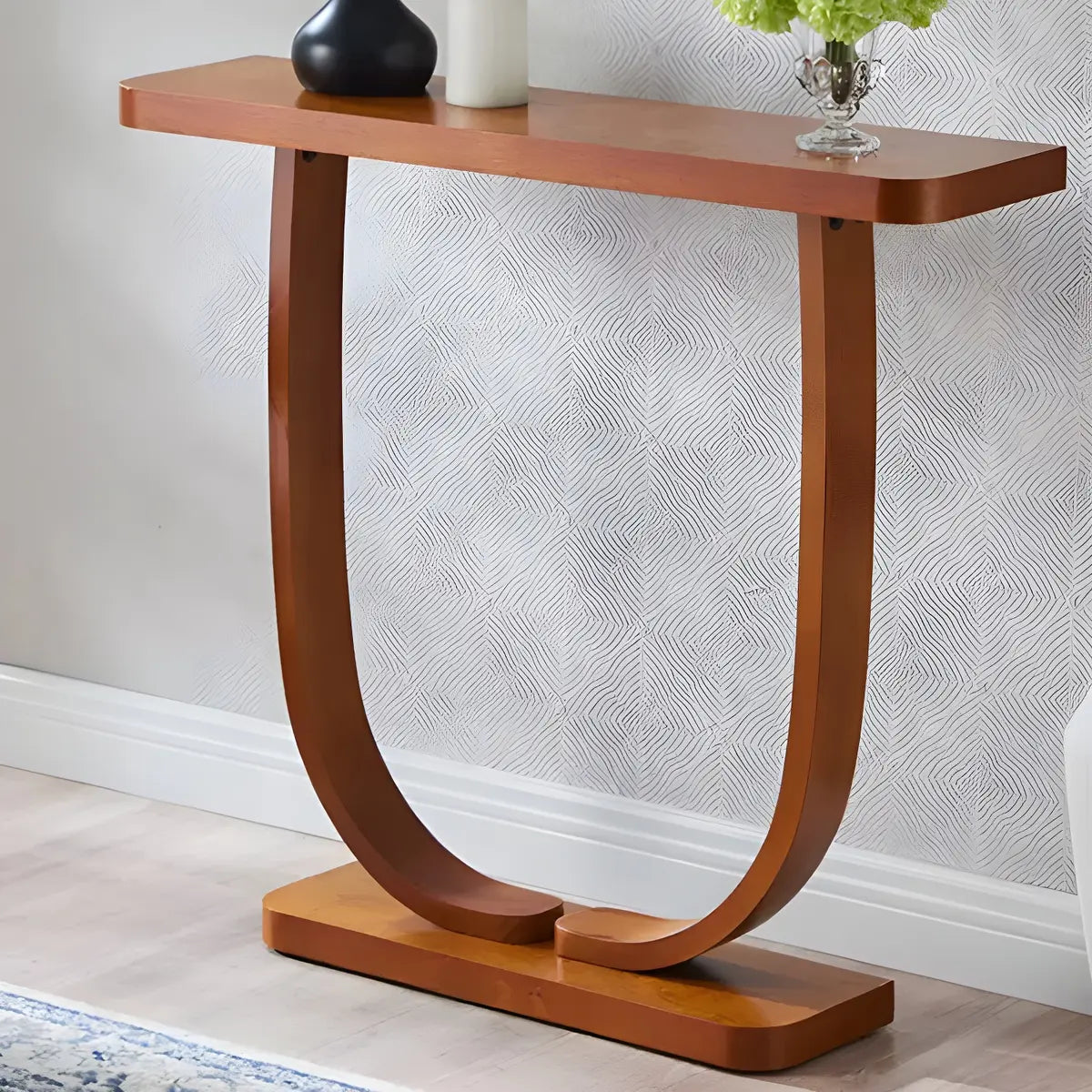 Creative Birch Wood Walnut Crock Base Console Table Image - 10