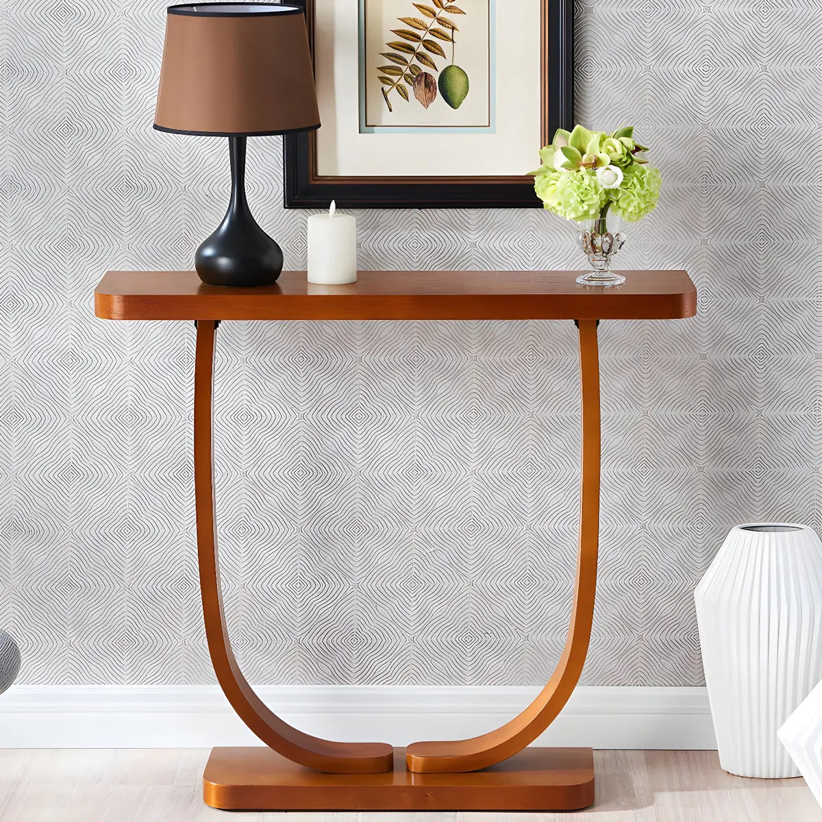 Creative Birch Wood Walnut Crock Base Console Table Image - 2