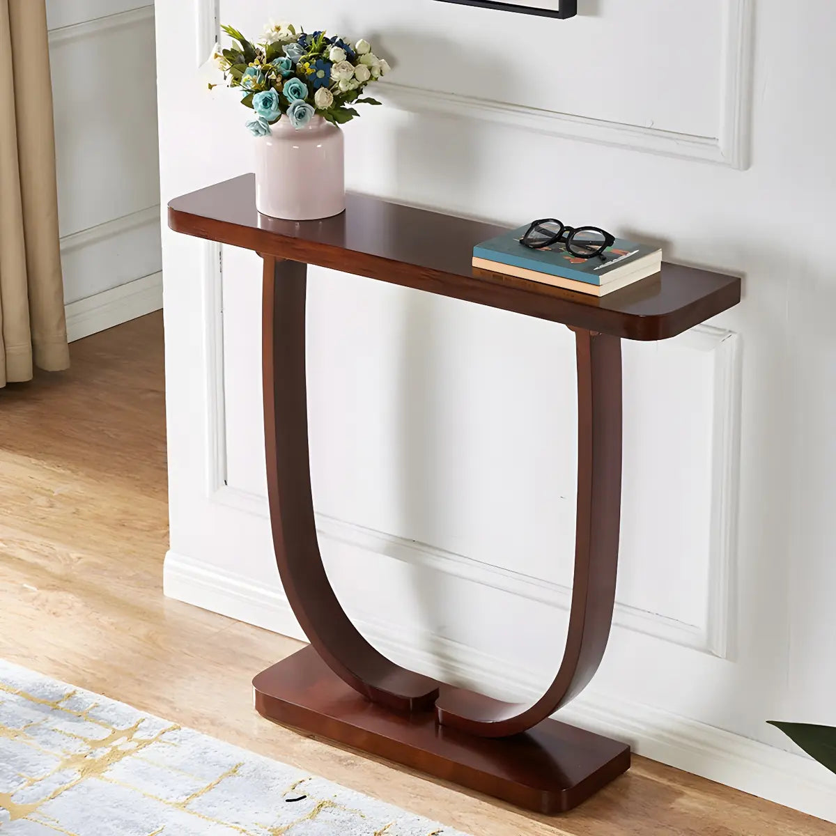 Creative Birch Wood Walnut Crock Base Console Table Image - 3
