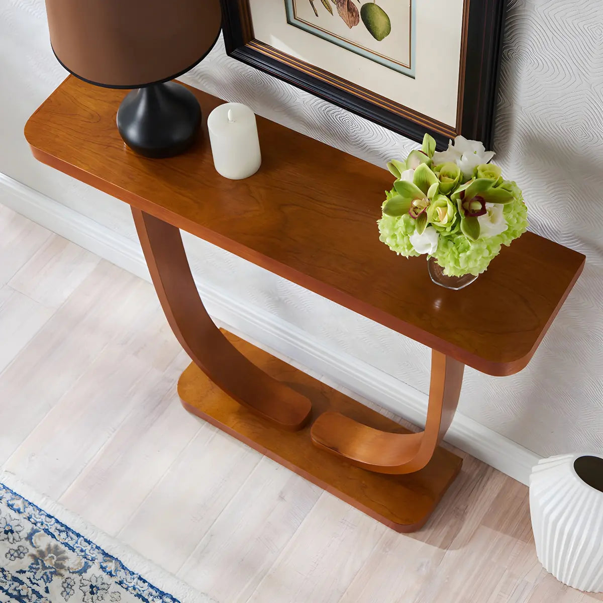 Creative Birch Wood Walnut Crock Base Console Table Image - 9