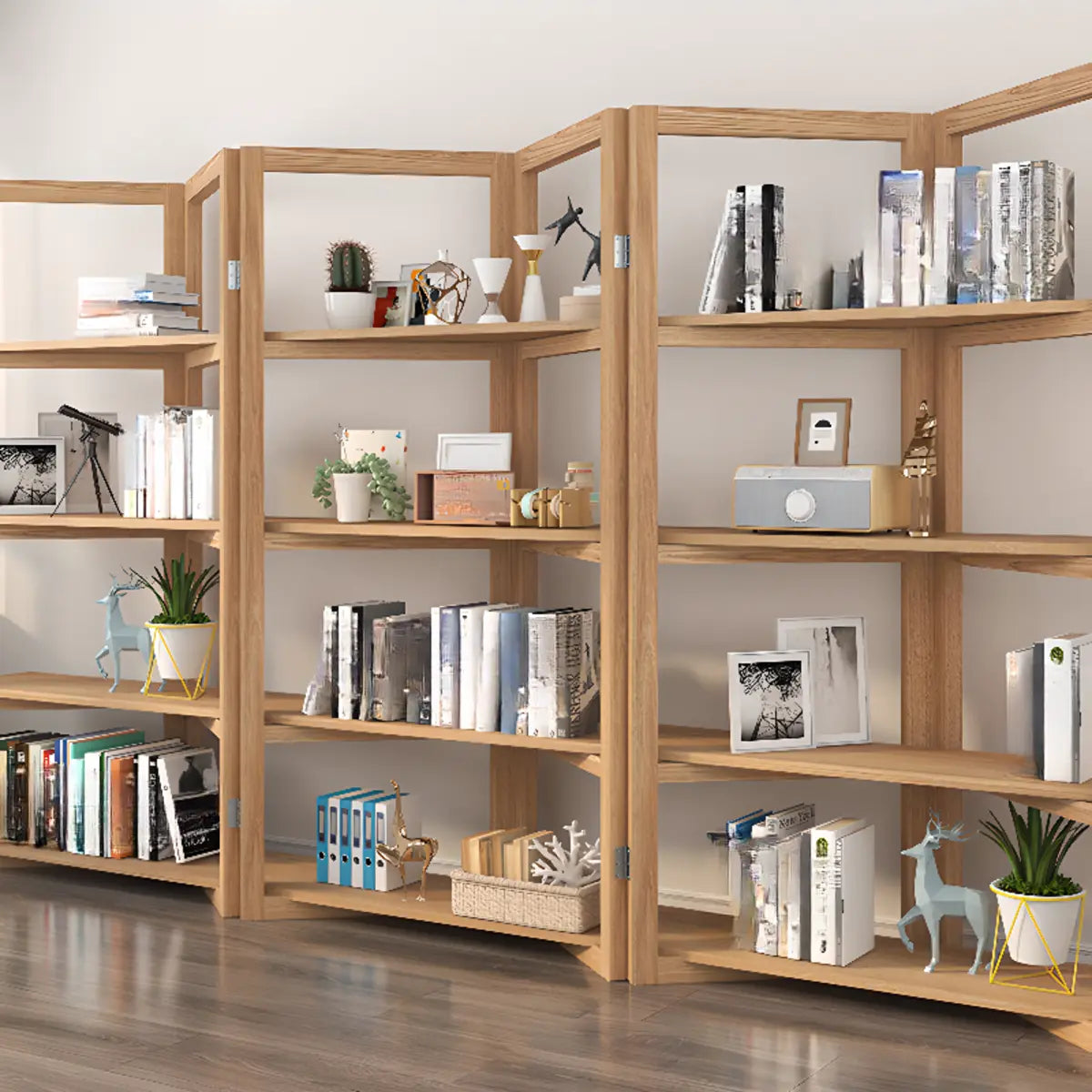 Creative Convertible Wooden Open Wave Display Bookcase Image - 8