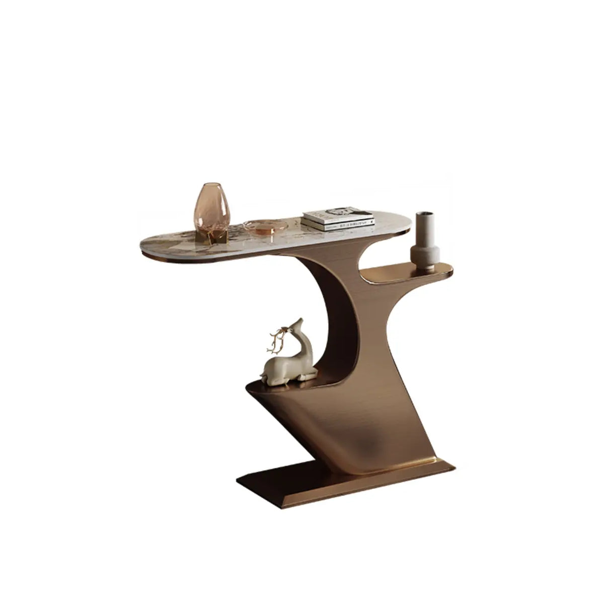 Creative Gold Curved Metal Console Table with Shelves Image - 11