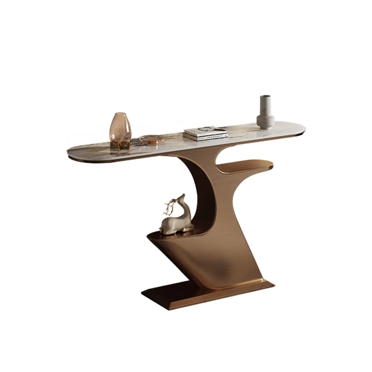 Creative Gold Curved Metal Console Table with Shelves Image - 13