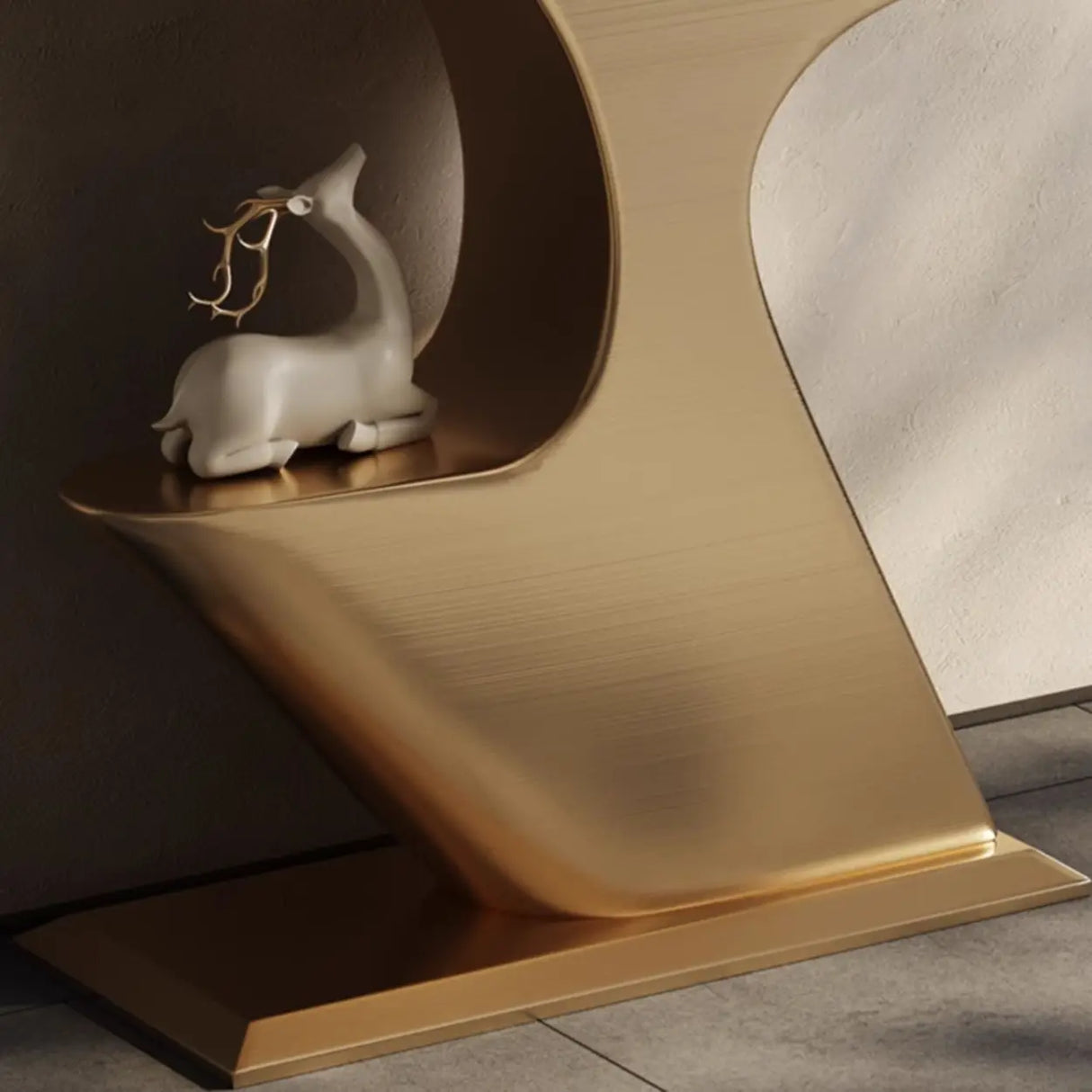 Creative Gold Curved Metal Console Table with Shelves Image - 14