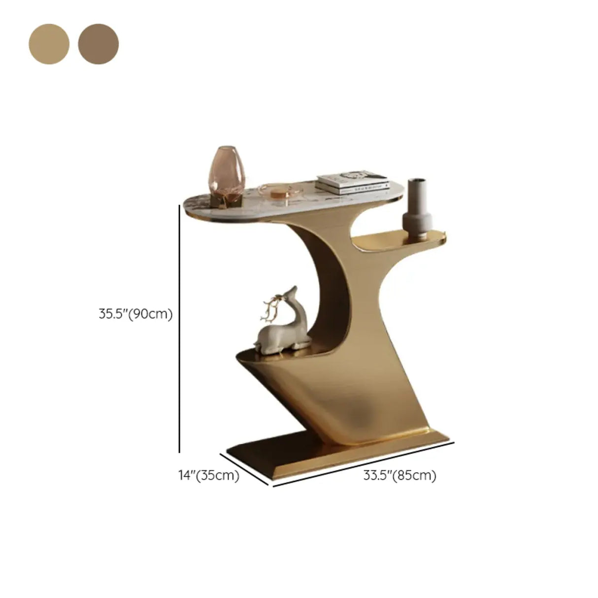 Creative Gold Curved Metal Console Table with Shelves 