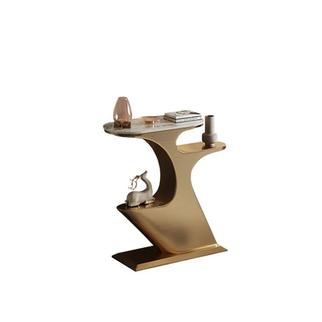 Creative Gold Curved Metal Console Table with Shelves Image - 2