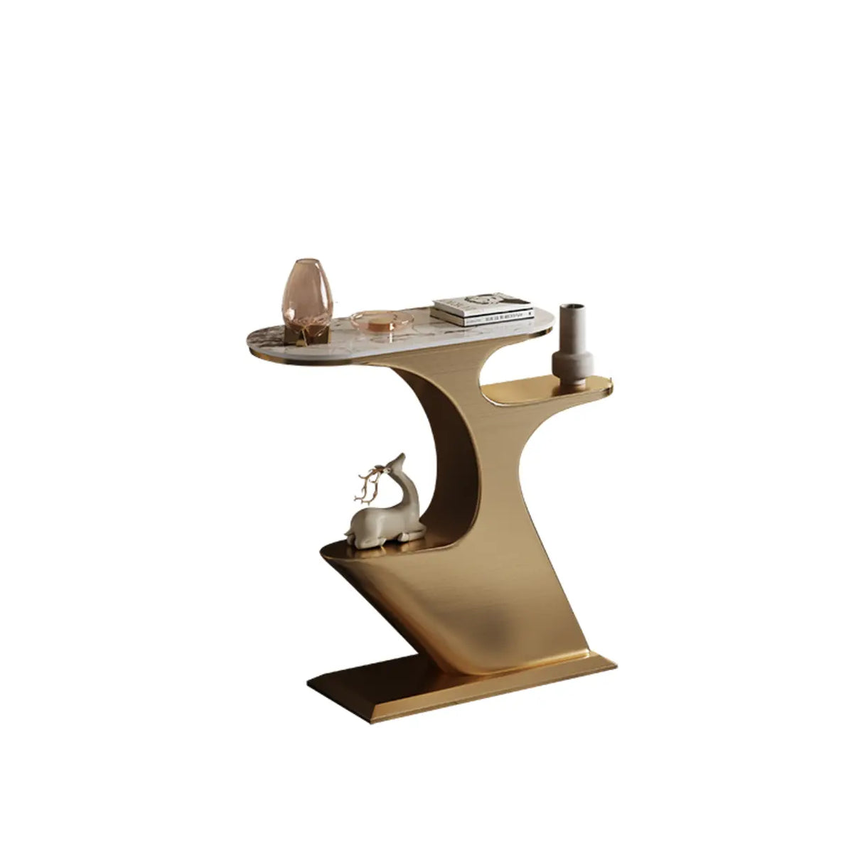 Creative Gold Curved Metal Console Table with Shelves Image - 3