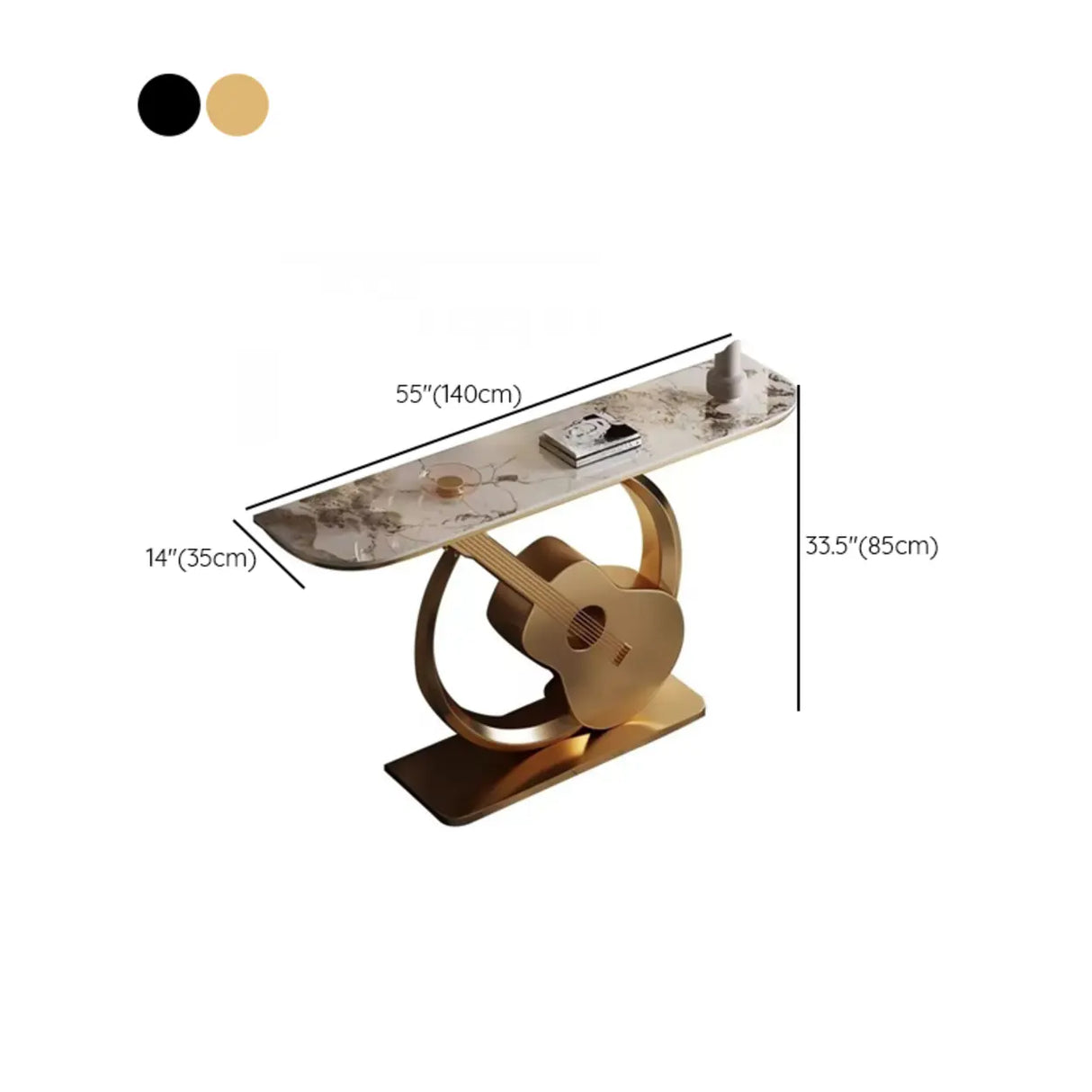 Creative Illuminated Guitar Base Marble Gold Console Table Image - 12