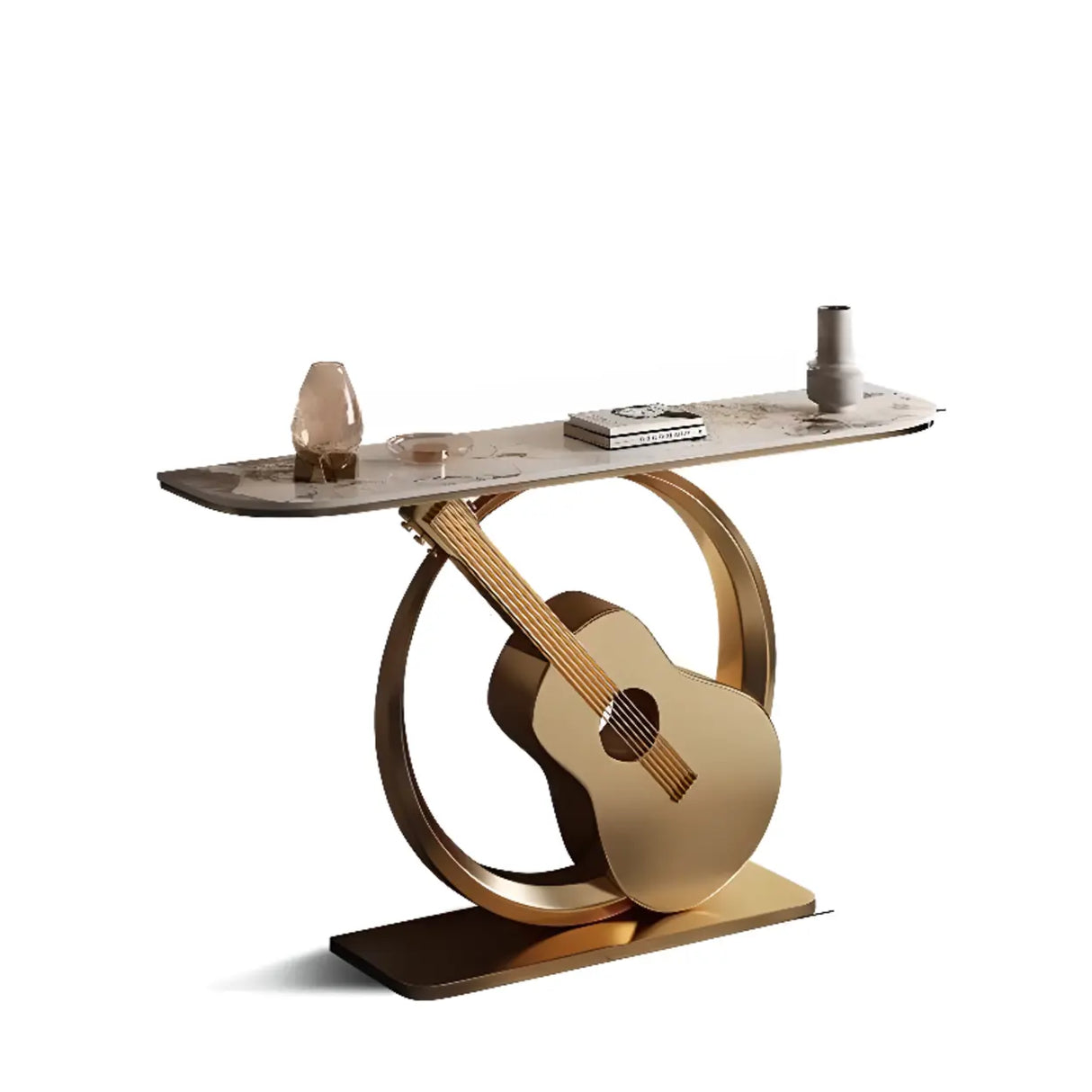 Creative Illuminated Guitar Base Marble Gold Console Table Image - 6