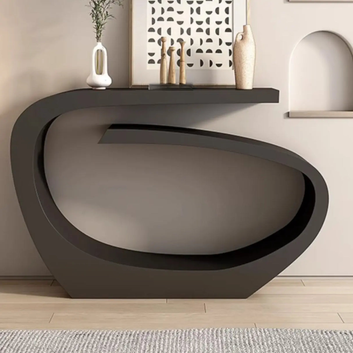 Creative Irregular Metal Black Narrow Console Table Image - 1