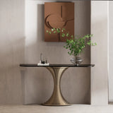 Creative Pedestal Half-Moon Marble Gold Console Table Image - 2