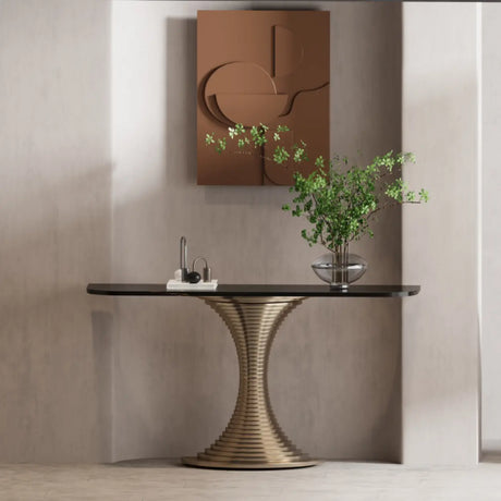Creative Pedestal Half-Moon Marble Gold Console Table Image - 2
