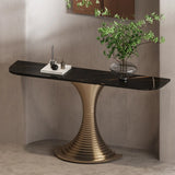 Creative Pedestal Half-Moon Marble Gold Console Table Image - 4