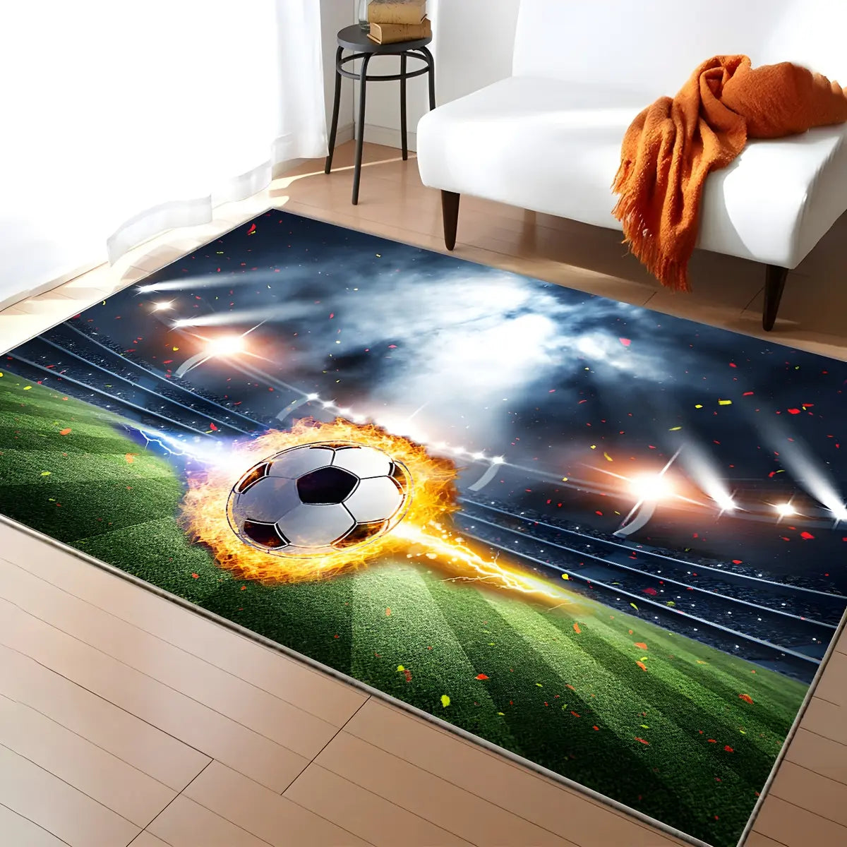 Creative Rectangular Sports Print Soccer Game Area Rug Image - 8