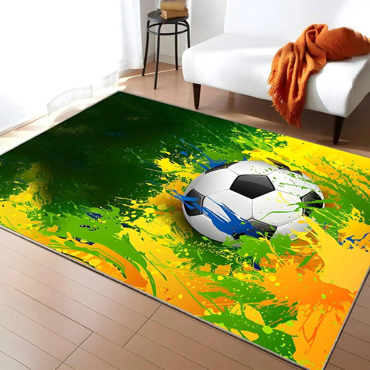 Creative Rectangular Sports Print Soccer Game Area Rug Image - 9