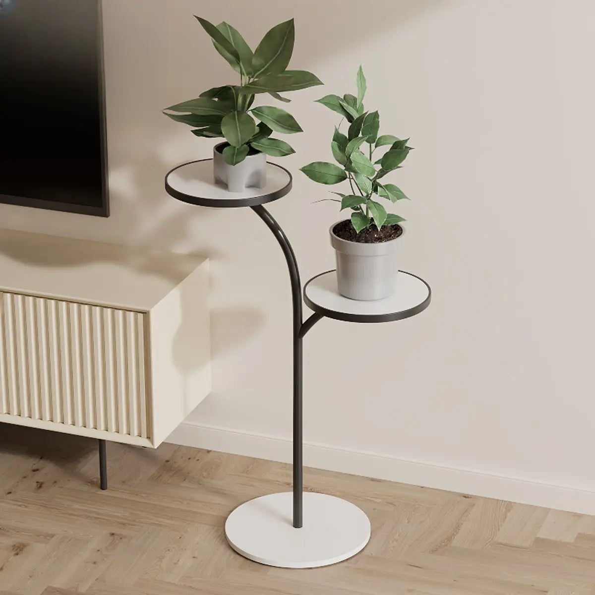 Creative U-Shaped 2 Tray Metal Floor Plant Stand White Image - 15