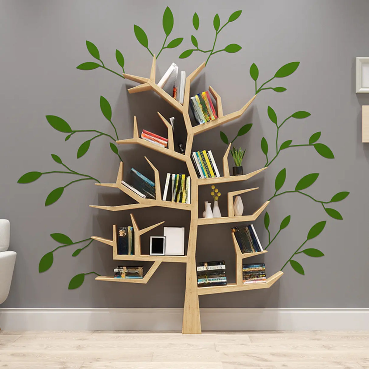 Creative Wood Tree-Shaped Geometric Display Bookcase Image - 1