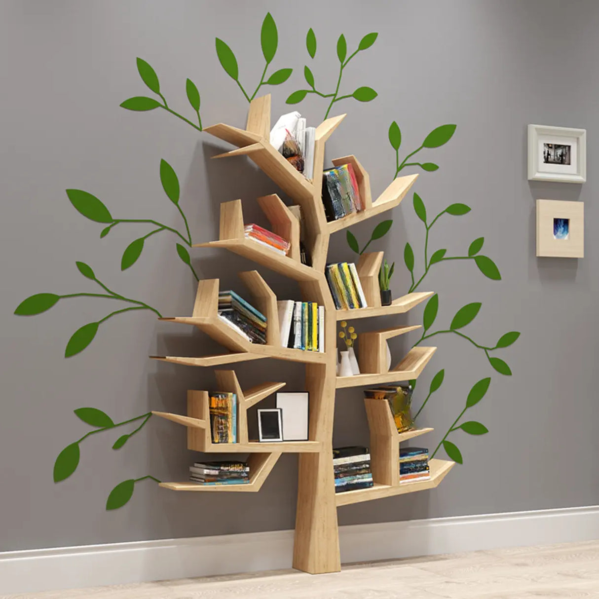 Creative Wood Tree-Shaped Geometric Display Bookcase Image - 3