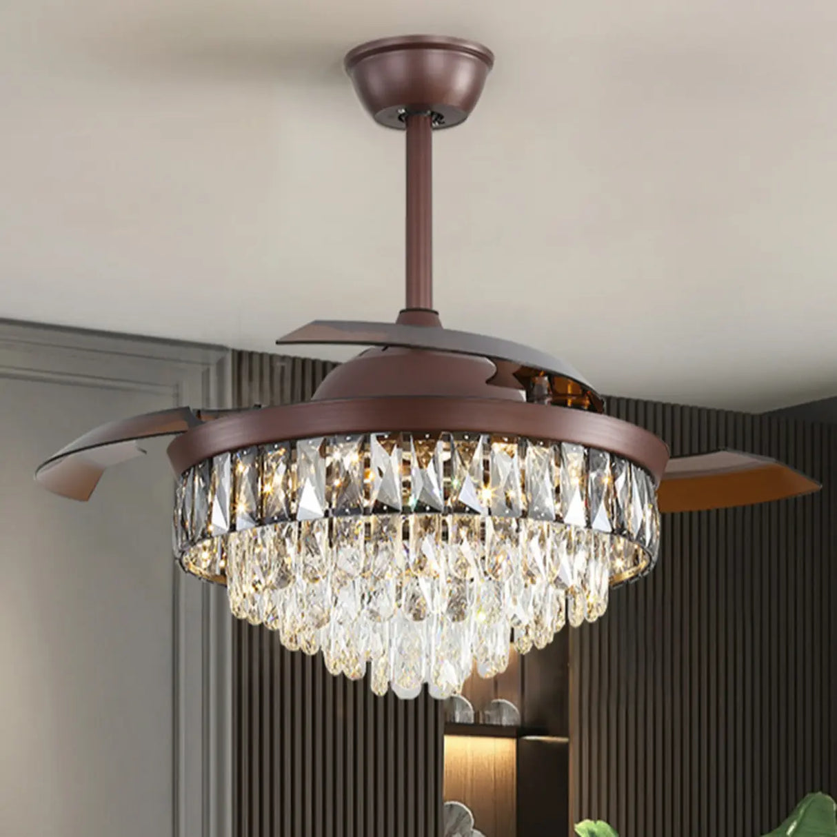 Crystal Chandelier Ceiling Fan with Retractable Blades Image - 1