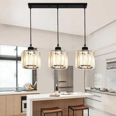 Crystal Cylinder 3-Light Kitchen Island Pendant Light Image - 1