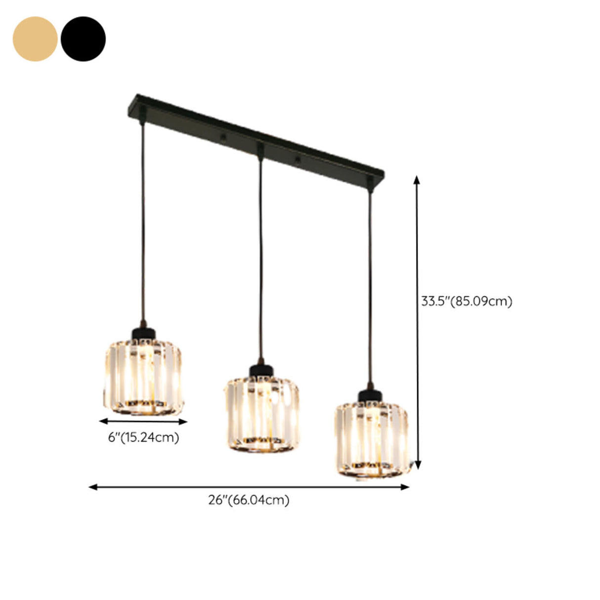 Crystal Cylinder 3-Light Kitchen Island Pendant Light Image - 10