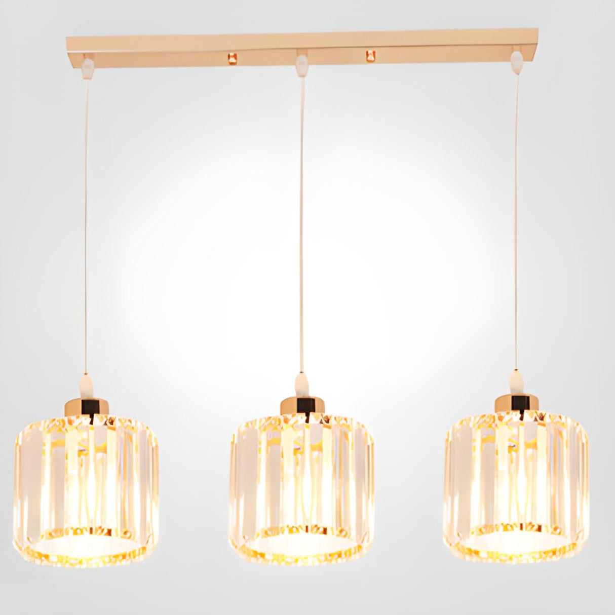 Crystal Cylinder 3-Light Kitchen Island Pendant Light Image - 6