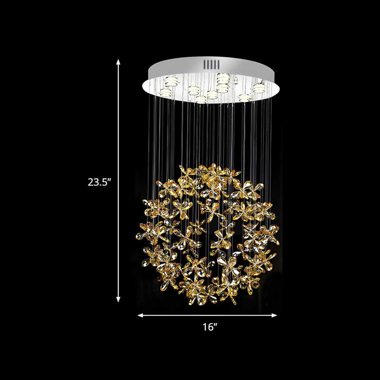 Crystal Flower Draping Sphere Nickel Flush Mount Light 