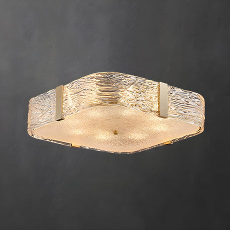 Cuboid Rectangular Gold Glass Flush Mount Ceiling Light Image - 2