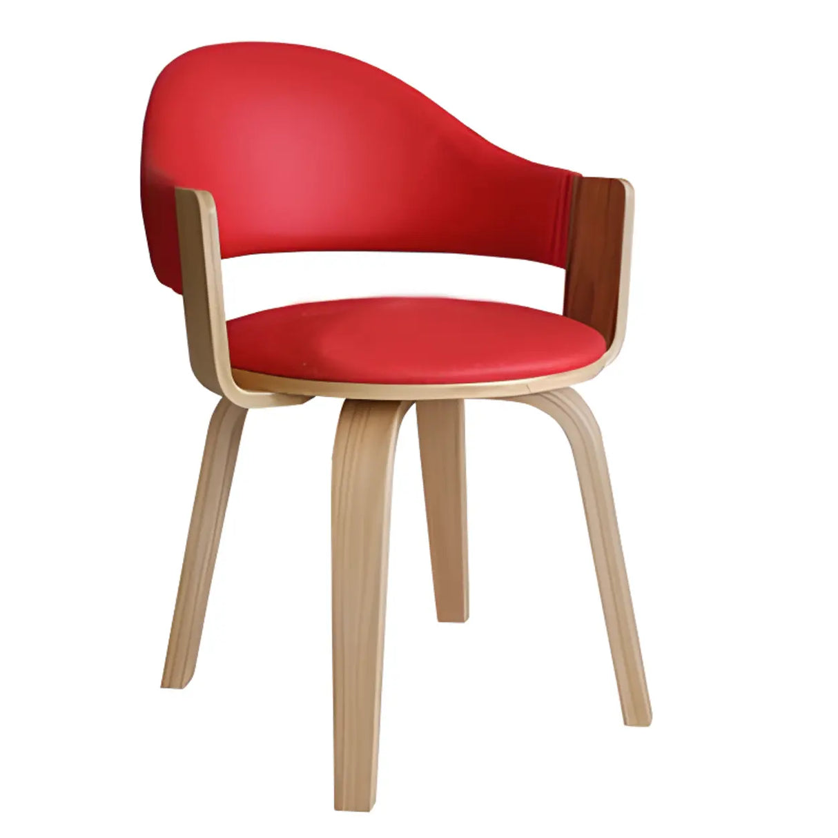 Curved Beige Fabric Seat Birch Armrest Dining Chair Image - 13