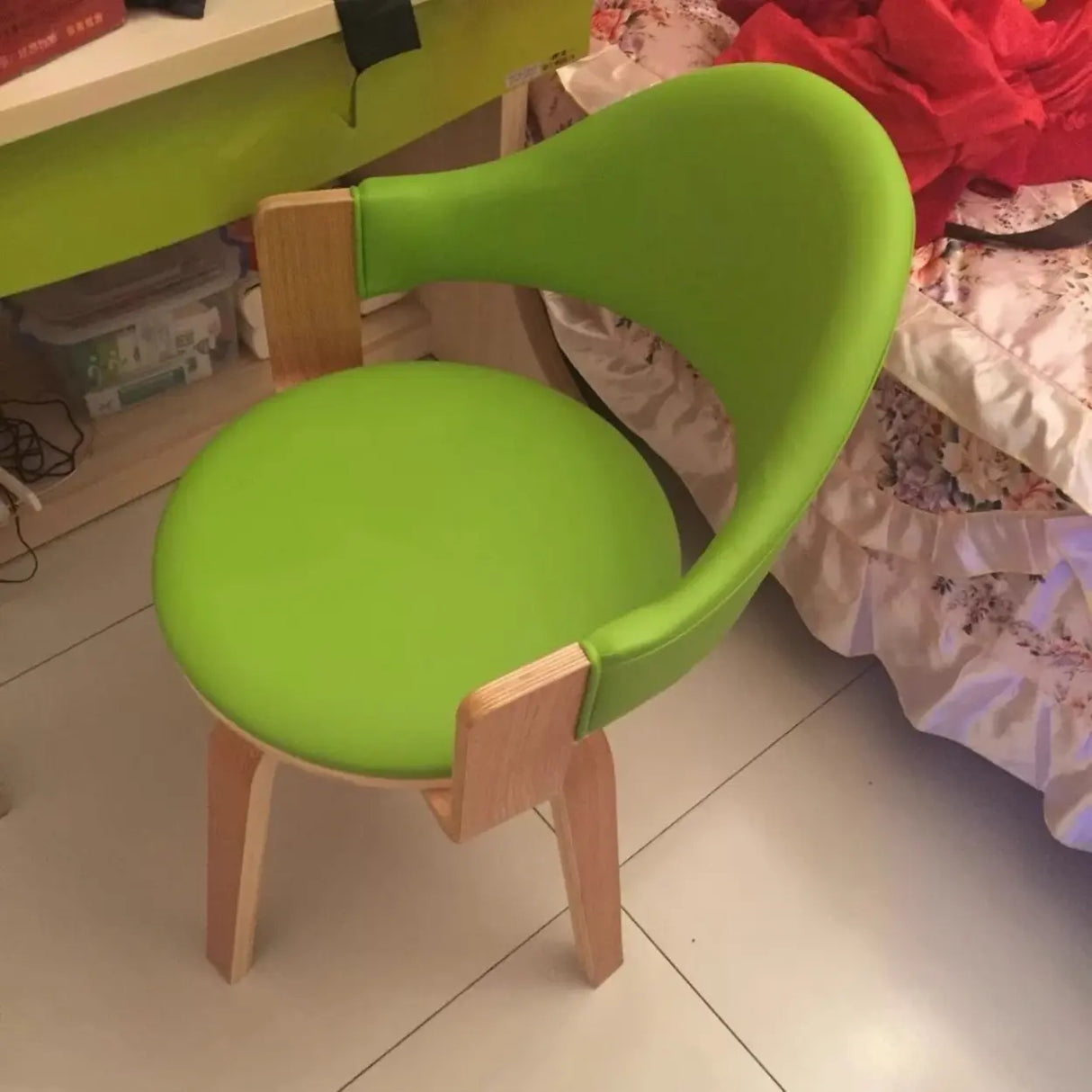 Curved Beige Fabric Seat Birch Armrest Dining Chair Image - 14