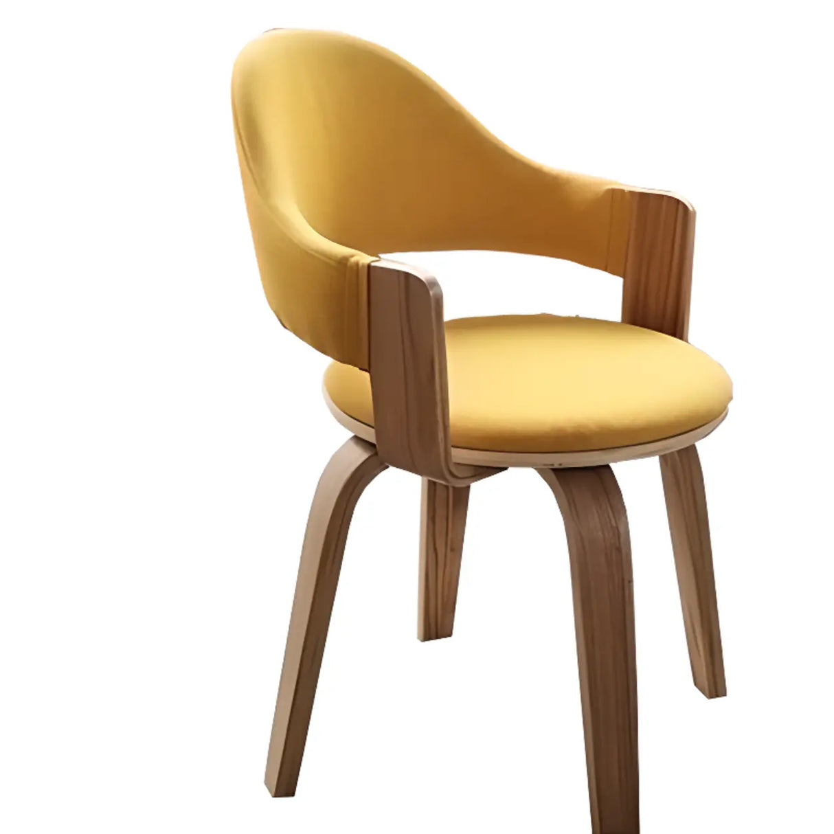 Curved Beige Fabric Seat Birch Armrest Dining Chair Image - 16