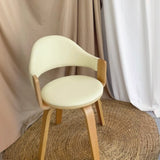 Curved Beige Fabric Seat Birch Armrest Dining Chair Image - 17
