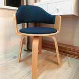 Curved Beige Fabric Seat Birch Armrest Dining Chair Image - 19