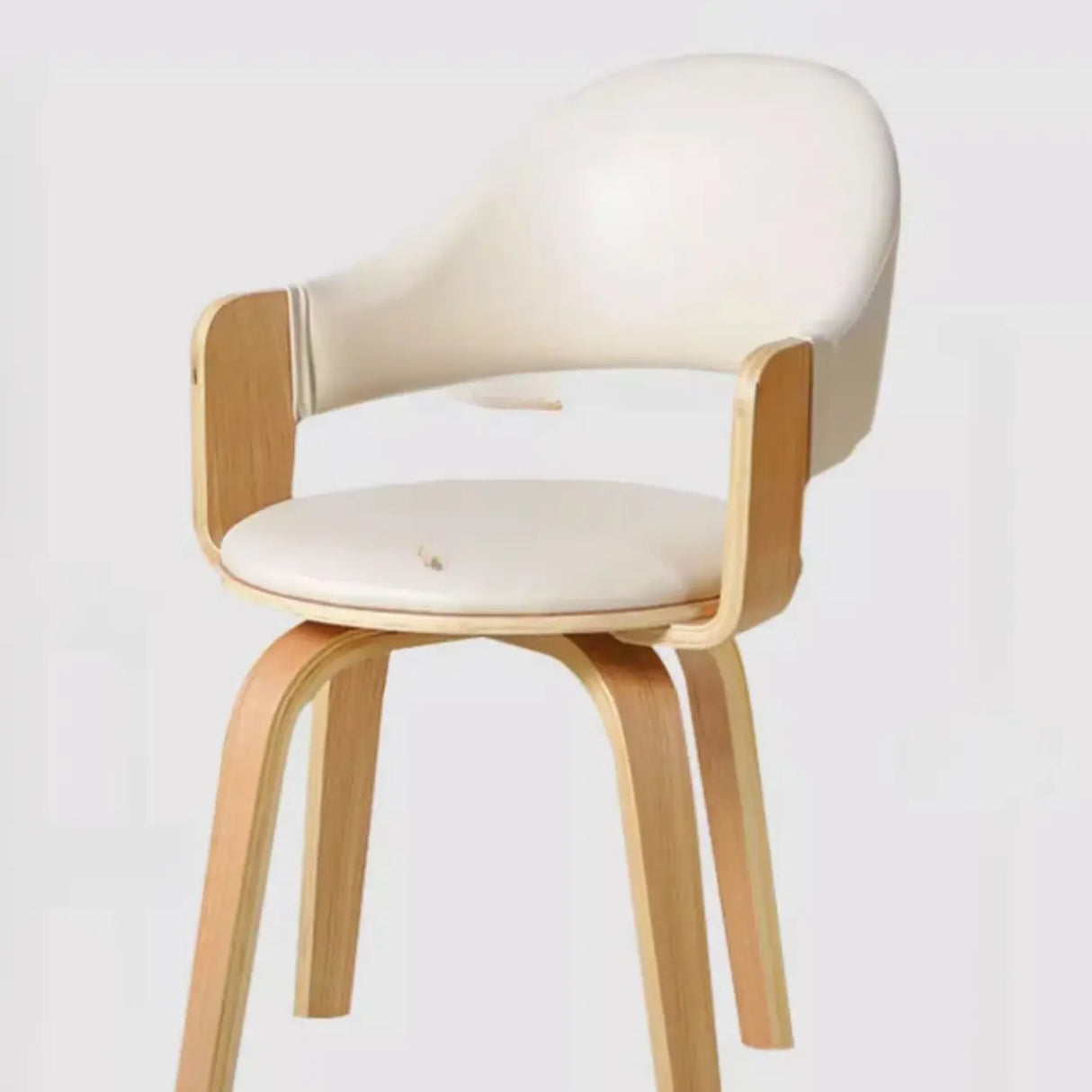 Curved Beige Fabric Seat Birch Armrest Dining Chair Image - 20