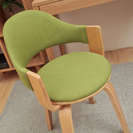 Curved Beige Fabric Seat Birch Armrest Dining Chair Image - 2