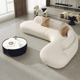 Curved Beige Leather Cushion Back Corner Sectional Image - 3