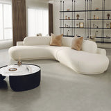 Curved Beige Leather Cushion Back Corner Sectional Image - 5
