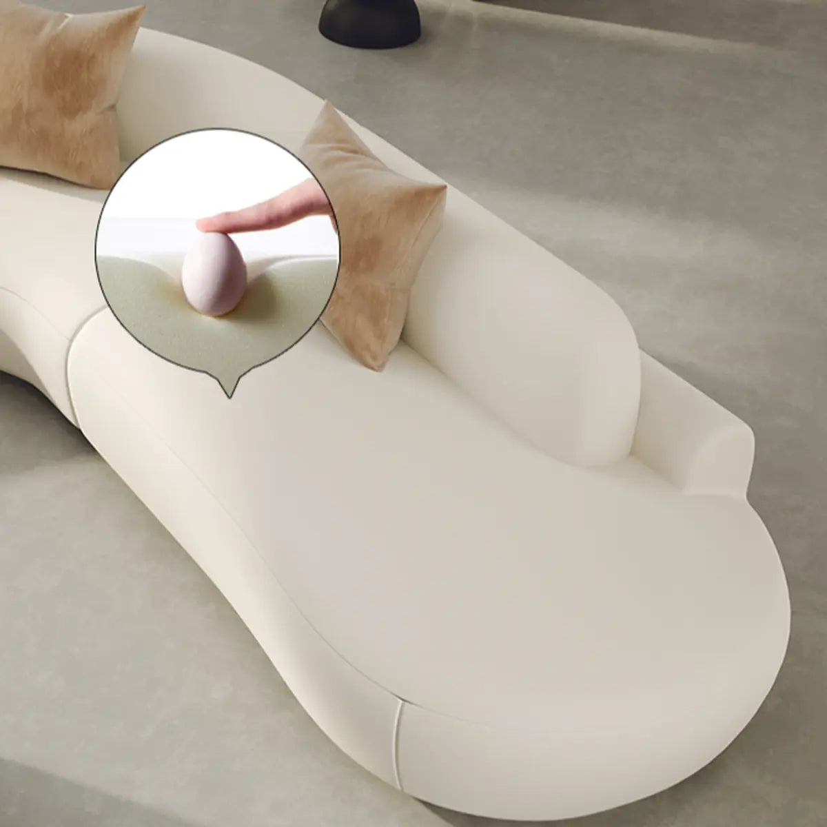 Curved Beige Leather Cushion Back Corner Sectional Image - 6