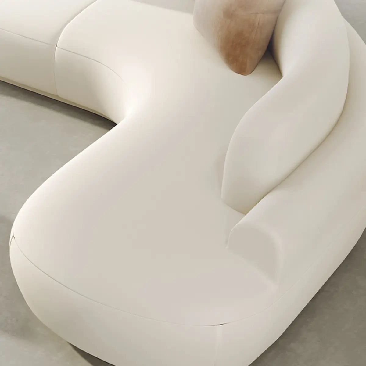 Curved Beige Leather Cushion Back Corner Sectional Image - 7