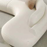 Curved Beige Leather Cushion Back Corner Sectional Image - 7