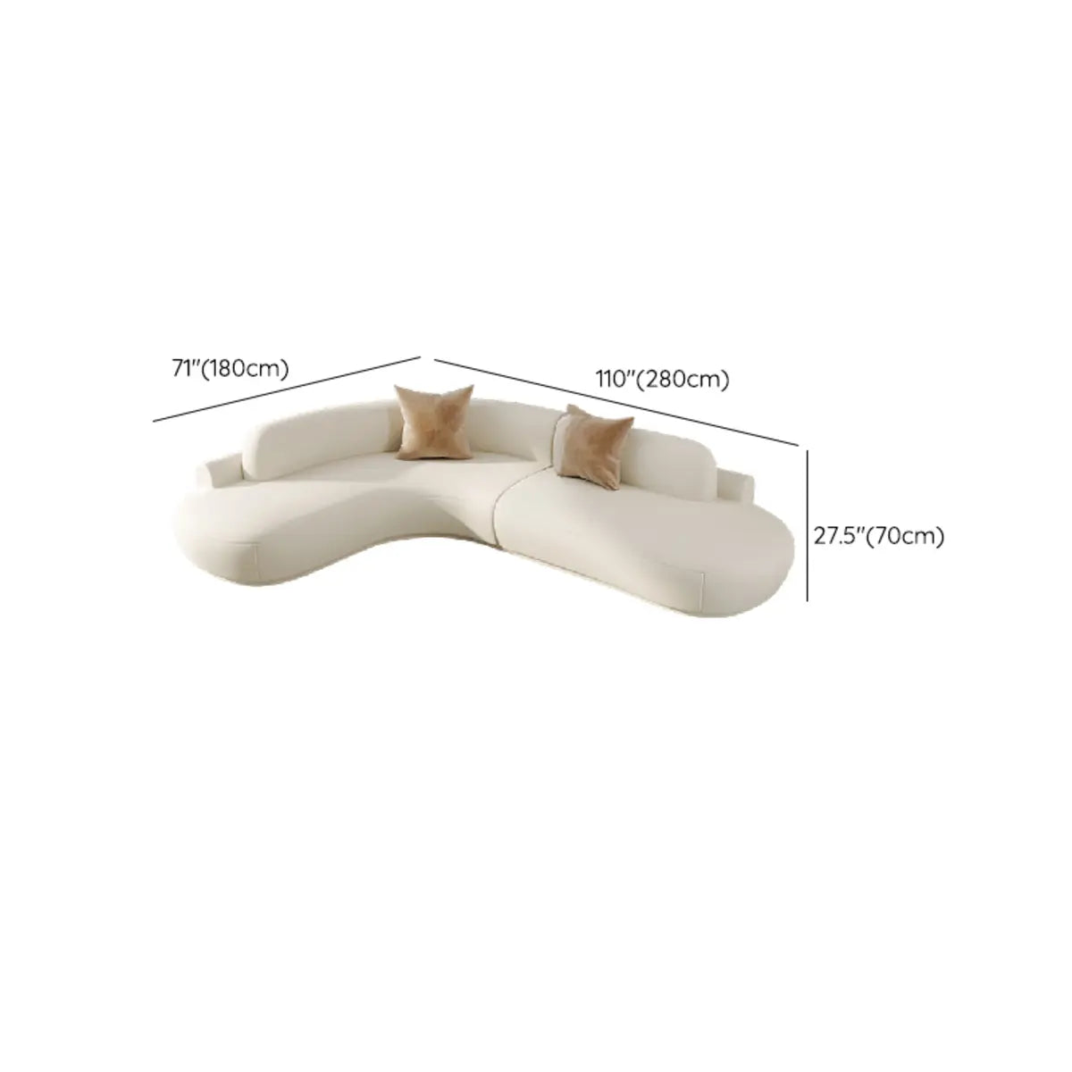 Curved Beige Leather Cushion Back Corner Sectional Image - 9