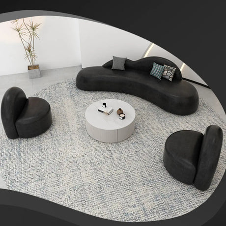 Curved Black Leather Tight Back Sofa Seating Group Image - 1