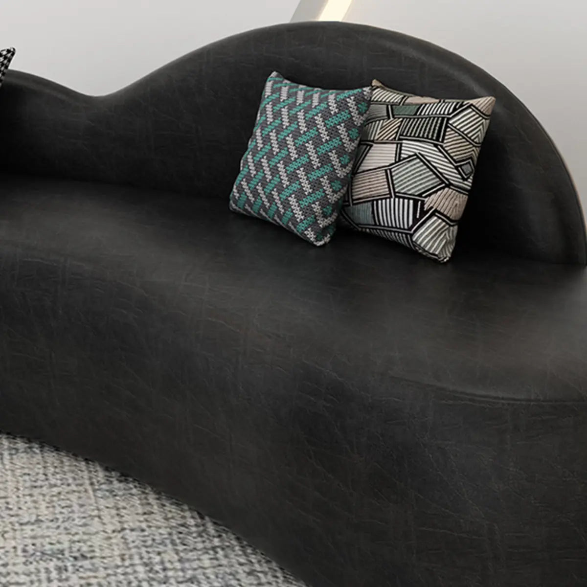 Curved Black Leather Tight Back Sofa Seating Group Image - 12