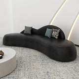 Curved Black Leather Tight Back Sofa Seating Group Image - 2