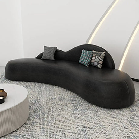 Curved Black Leather Tight Back Sofa Seating Group Image - 2