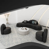 Curved Black Leather Tight Back Sofa Seating Group Image - 4