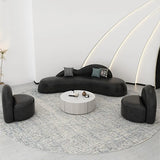 Curved Black Leather Tight Back Sofa Seating Group Image - 7