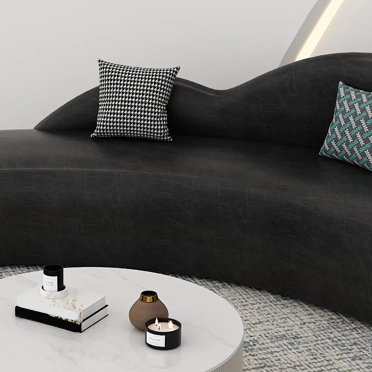 Curved Black Leather Tight Back Sofa Seating Group Image - 8